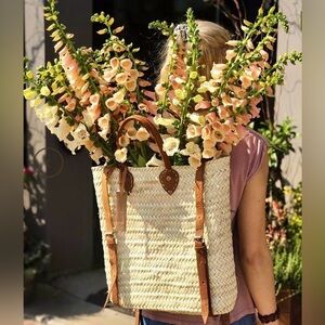 NWOT Authentic Handmade French Straw and Leather Basket Backpack | O/S